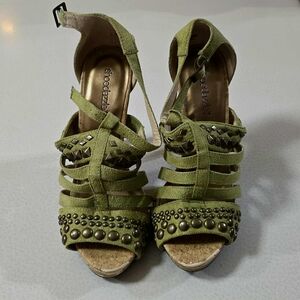 Shoe Dazzle Green Strappy Studded Heels